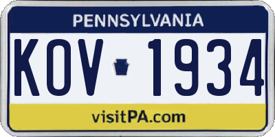PA license plate KOV1934