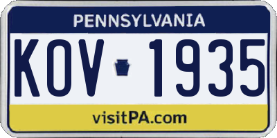 PA license plate KOV1935