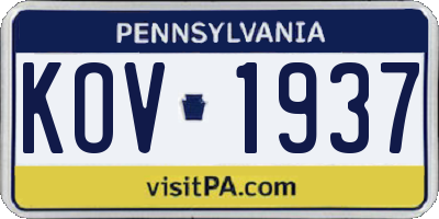 PA license plate KOV1937