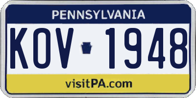 PA license plate KOV1948