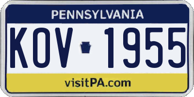 PA license plate KOV1955