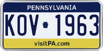 PA license plate KOV1963