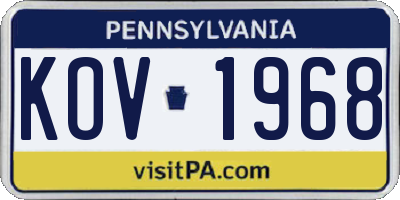 PA license plate KOV1968
