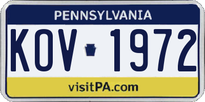 PA license plate KOV1972