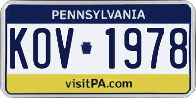 PA license plate KOV1978