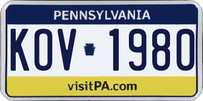 PA license plate KOV1980