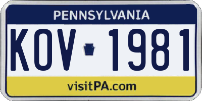 PA license plate KOV1981