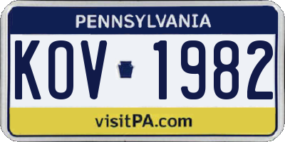 PA license plate KOV1982