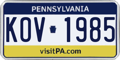 PA license plate KOV1985