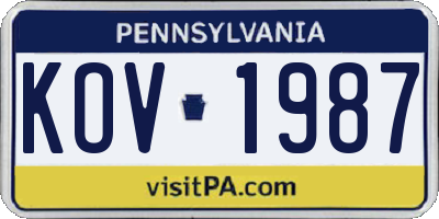PA license plate KOV1987