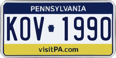 PA license plate KOV1990