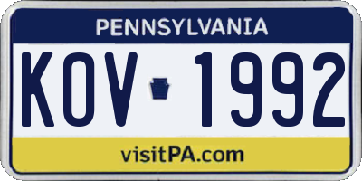 PA license plate KOV1992