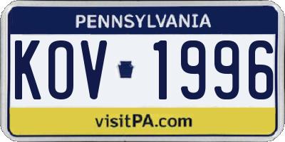 PA license plate KOV1996