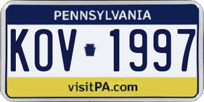 PA license plate KOV1997