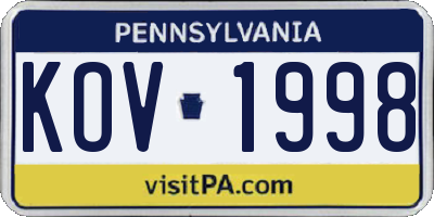 PA license plate KOV1998