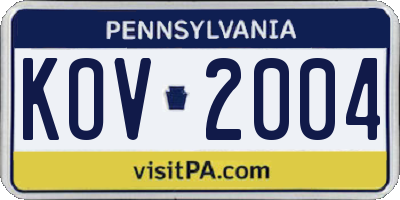 PA license plate KOV2004