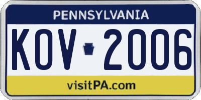 PA license plate KOV2006