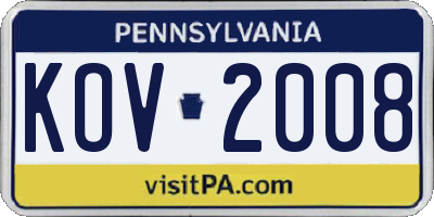 PA license plate KOV2008
