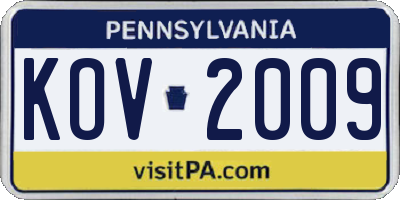 PA license plate KOV2009
