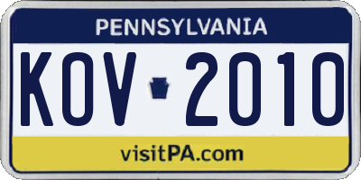 PA license plate KOV2010