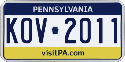 PA license plate KOV2011