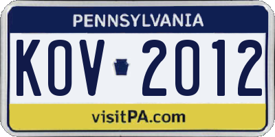 PA license plate KOV2012