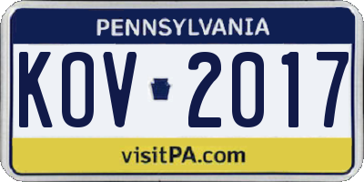 PA license plate KOV2017