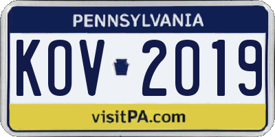 PA license plate KOV2019