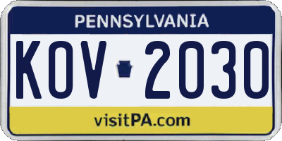 PA license plate KOV2030