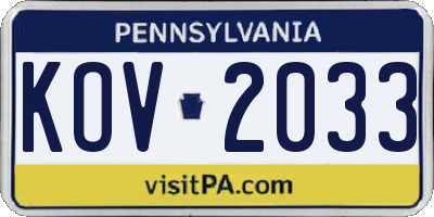 PA license plate KOV2033