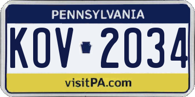 PA license plate KOV2034