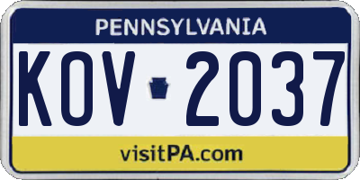 PA license plate KOV2037