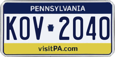 PA license plate KOV2040