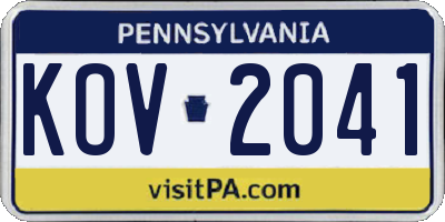 PA license plate KOV2041