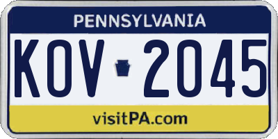 PA license plate KOV2045