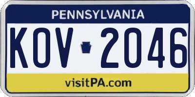 PA license plate KOV2046