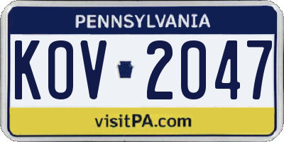 PA license plate KOV2047