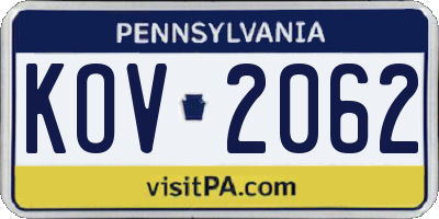 PA license plate KOV2062