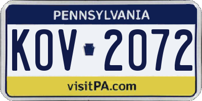 PA license plate KOV2072