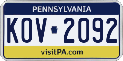 PA license plate KOV2092