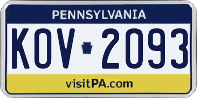 PA license plate KOV2093
