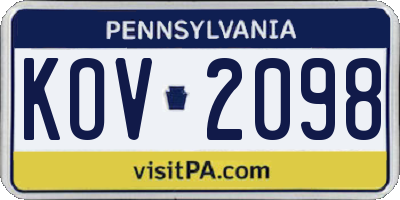 PA license plate KOV2098