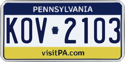 PA license plate KOV2103
