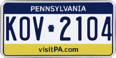 PA license plate KOV2104