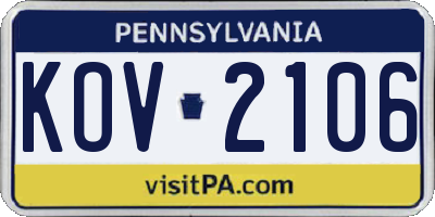 PA license plate KOV2106