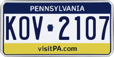 PA license plate KOV2107