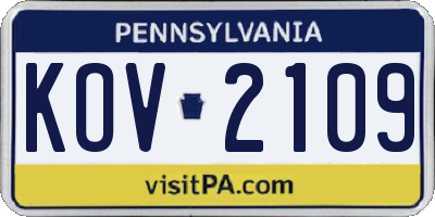 PA license plate KOV2109