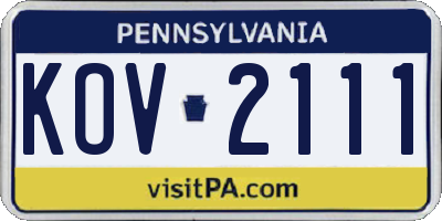 PA license plate KOV2111