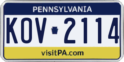 PA license plate KOV2114