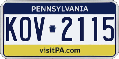 PA license plate KOV2115